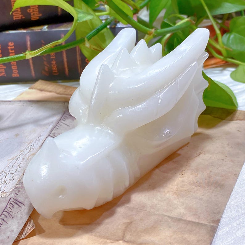 5“ Natural White Jade Dragon Head,Crystal Dragon,Crystal Sculpture,Collection,Crystal Gift,Crystal Carved,Mineral Specimen
