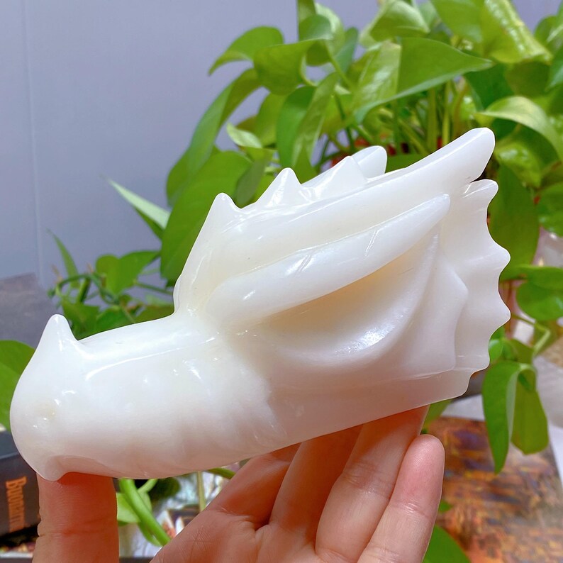 5“ Natural White Jade Dragon Head,Crystal Dragon,Crystal Sculpture,Collection,Crystal Gift,Crystal Carved,Mineral Specimen