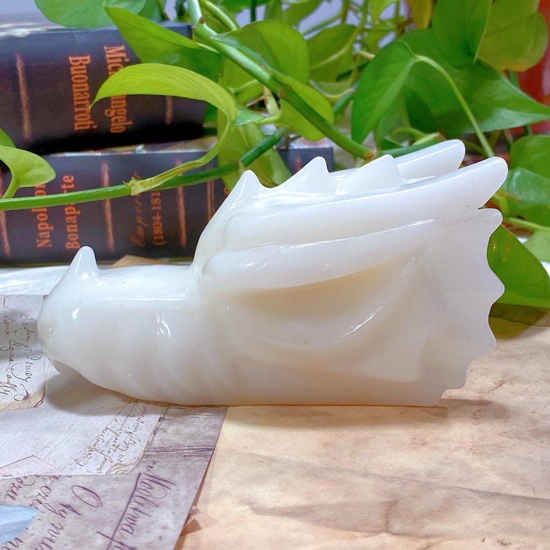 5“ Natural White Jade Dragon Head,Crystal Dragon,Crystal Sculpture,Collection,Crystal Gift,Crystal Carved,Mineral Specimen