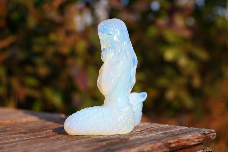 2.6'' carved Opalite Mermaid decor，Crystal Mermaid ，Home decor，Carved mermaid，Crystal gift，Crystal healing