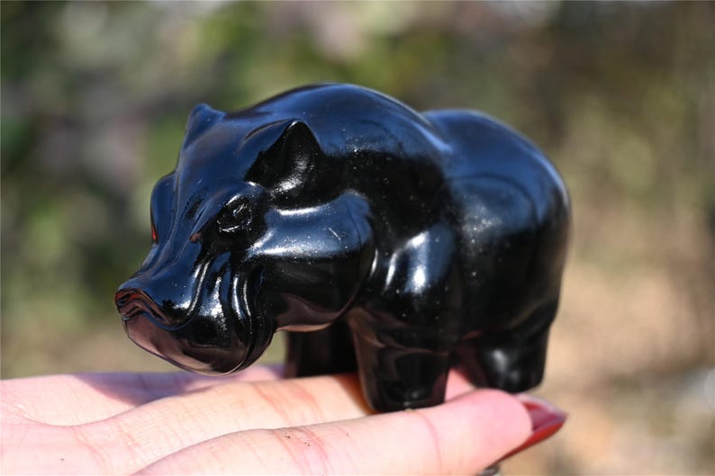 3" Natural obsidian Hippo ,Quartz Crystal Carved ,Crystal Heal Reiki,Home decoration,Crystal Sculpture,Mineral,Crystal Gifts