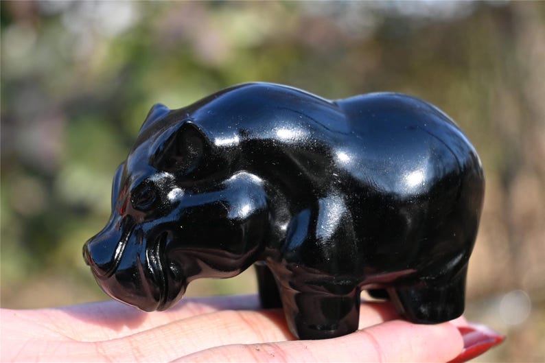 3" Natural obsidian Hippo ,Quartz Crystal Carved ,Crystal Heal Reiki,Home decoration,Crystal Sculpture,Mineral,Crystal Gifts