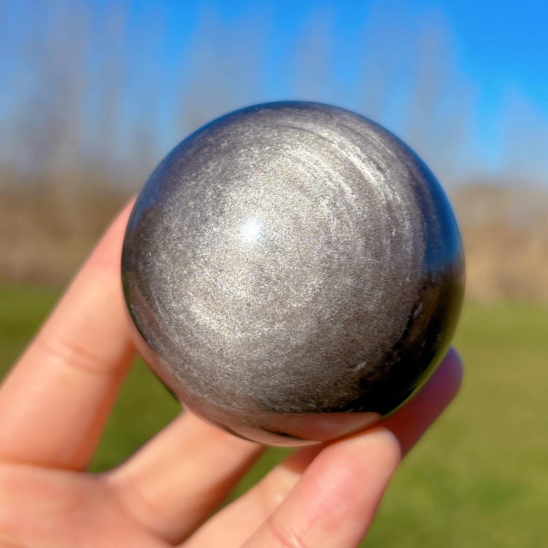 Natural Silver Obsidian Sphere,Quartz Crystal Ball,Rock, Stone, Home Decoration, Divination ball,Mineral Specimen,Reiki Healing