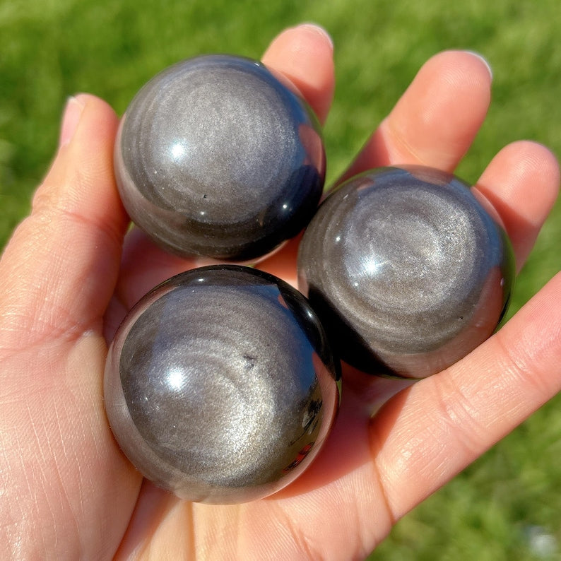 Natural Silver Obsidian Sphere,Quartz Crystal Ball,Rock, Stone, Home Decoration, Divination ball,Mineral Specimen,Reiki Healing