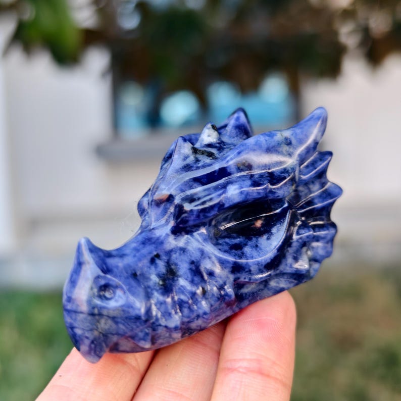 2.8" Natural Sodalite Dragon，Quartz Crystal Dragon Head Carving,Sodalite Dragon，Home Decor，Reiki Healing Figurine，Crystal gifts 1PC