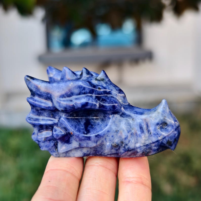 2.8" Natural Sodalite Dragon，Quartz Crystal Dragon Head Carving,Sodalite Dragon，Home Decor，Reiki Healing Figurine，Crystal gifts 1PC