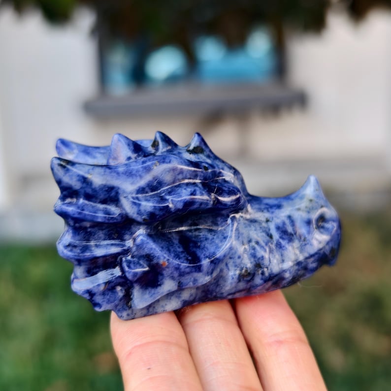 2.8" Natural Sodalite Dragon，Quartz Crystal Dragon Head Carving,Sodalite Dragon，Home Decor，Reiki Healing Figurine，Crystal gifts 1PC