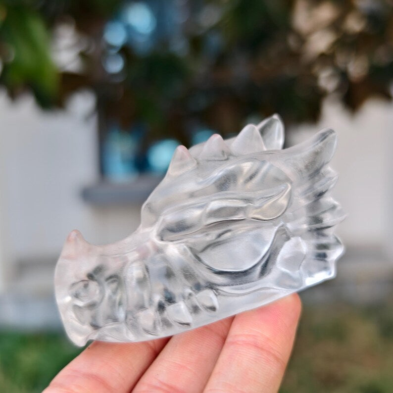 2.8" Melting Stone Carved Dragon，Clear Crystal Dragon Head Carving,Melting Stone Dragon，Home Decor，Reiki Healing Figurine，Crystal gifts 1PC