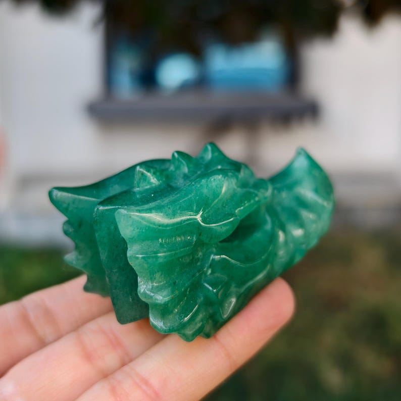 2.8" Natural Aventurine Carved Dragon，Aventurine Dragon Head Carving,Aventurine Dragon，Home Decor，Reiki Healing Figurine，Crystal gifts