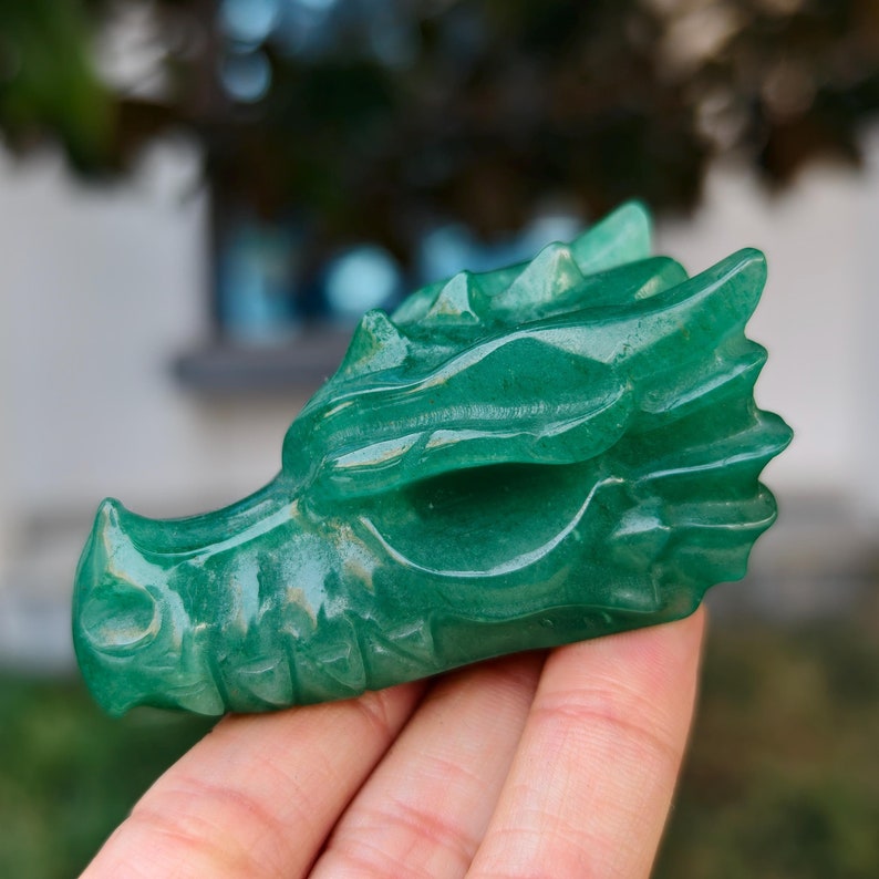 2.8" Natural Aventurine Carved Dragon，Aventurine Dragon Head Carving,Aventurine Dragon，Home Decor，Reiki Healing Figurine，Crystal gifts