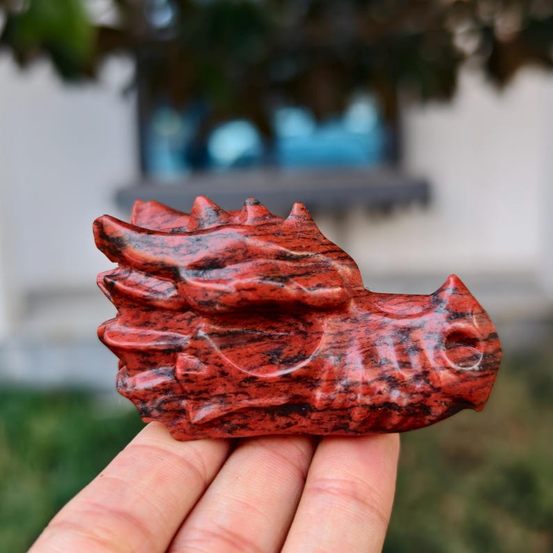2.8" Natural Red Stone Carved Dragon，Red Stone Dragon Head Carving,Red Stone Dragon，Home Decor，Healing Figurine，gifts