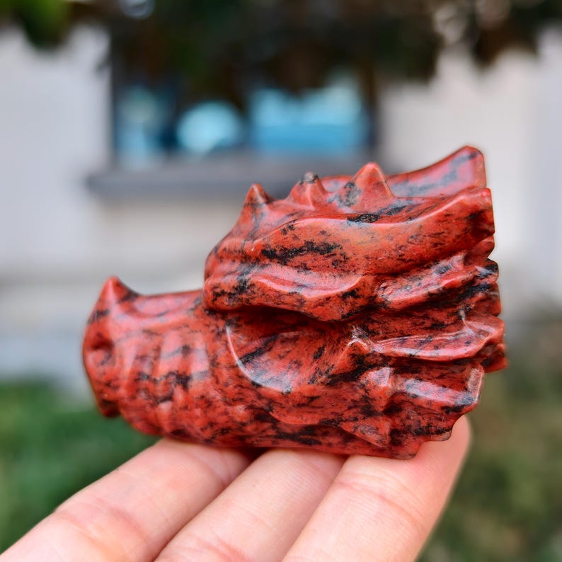 2.8" Natural Red Stone Carved Dragon，Red Stone Dragon Head Carving,Red Stone Dragon，Home Decor，Healing Figurine，gifts