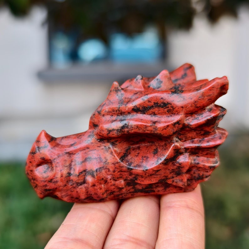2.8" Natural Red Stone Carved Dragon，Red Stone Dragon Head Carving,Red Stone Dragon，Home Decor，Healing Figurine，gifts