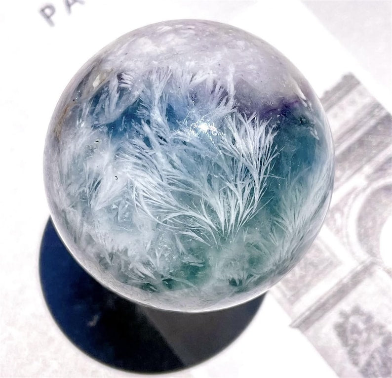1PC Natural Feather Rainbow Fluorite Stone Sphere,High Quality Quartz Crystal Ball Carving,Reiki Healing Crystal,Home Decor,Energy Crystal