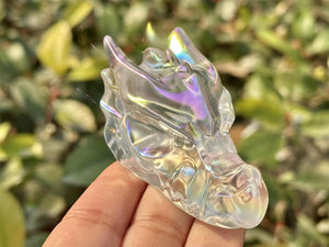 2.8" Rainbow Titanium Aura Hand Carved Dragon Head,Electroplate Smelting Stone Skull,Energy crystal,Reiki healing,Home Decor,Crystal gift1PC