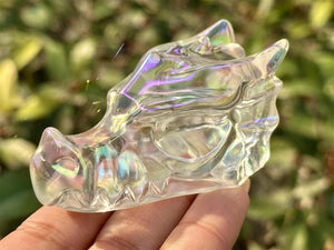 2.8" Rainbow Titanium Aura Hand Carved Dragon Head,Electroplate Smelting Stone Skull,Energy crystal,Reiki healing,Home Decor,Crystal gift1PC