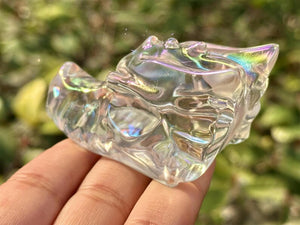 2.8" Rainbow Titanium Aura Hand Carved Dragon Head,Electroplate Smelting Stone Skull,Energy crystal,Reiki healing,Home Decor,Crystal gift1PC