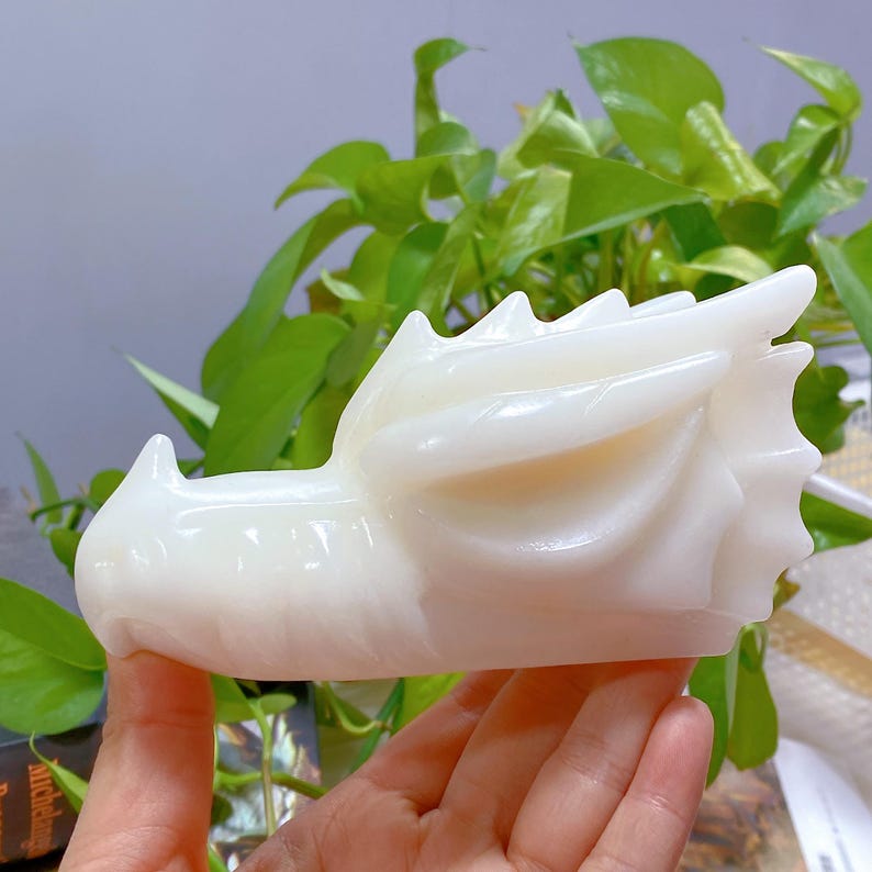 5“ Natural White Jade Dragon Head,Crystal Dragon,Crystal Sculpture,Collection,Crystal Gift,Crystal Carved,Mineral Specimen