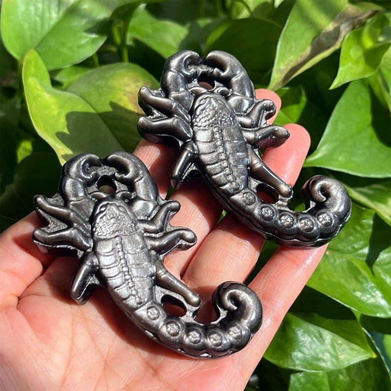 3‘’ Natural Silver Obsidian Scorpion,Quartz Crystal Scorpion,Crystal Animal,Mineral Specimen,Home Decoration,Reiki Healing,Crystal Gifts