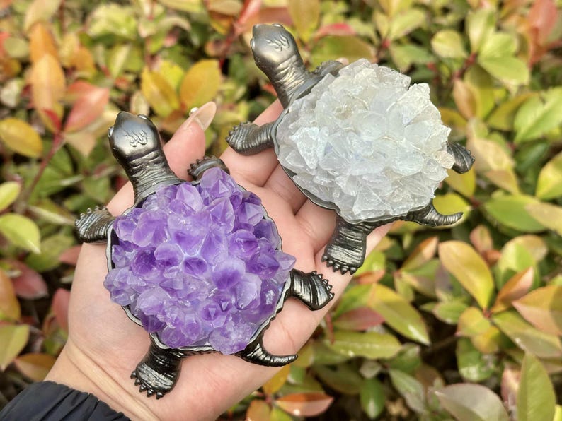4.6" Natural Crystal Quartz Rough Turtle,Crystal Cluster Turtle,Hand Carved,Amethyst Energy Turtle,Crystal animal,Crystal Gifts 1PC