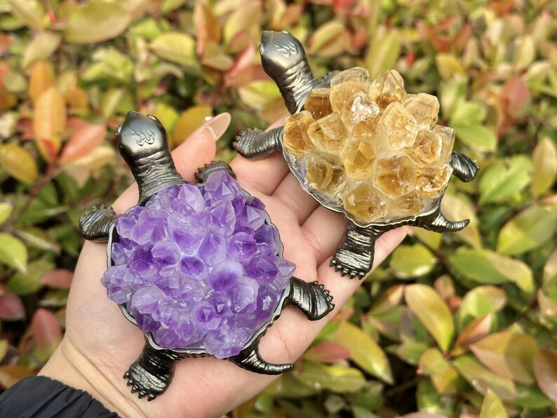 4.6" Natural Crystal Quartz Rough Turtle,Crystal Cluster Turtle,Hand Carved,Amethyst Energy Turtle,Crystal animal,Crystal Gifts 1PC