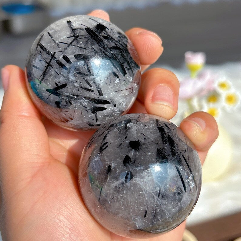 Natural Black Tourmaline Sphere,Quality Goods Quartz Crystal Ball,Mineral Specimen,Home DecorReiki Heal,Crystal Gifts,Prophecy Ball