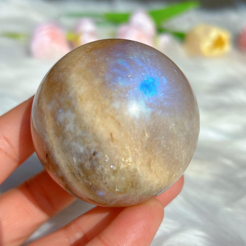 50-65mm+ Blue Flash Moonstone Sphere,Quartz Sphere,Crystal Ball,Crystal Healing,Crystal Collection,Divination Ball,Prophecy Ball