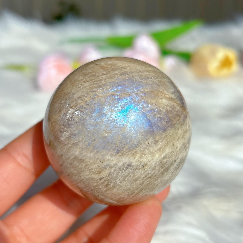 50-65mm+ Blue Flash Moonstone Sphere,Quartz Sphere,Crystal Ball,Crystal Healing,Crystal Collection,Divination Ball,Prophecy Ball