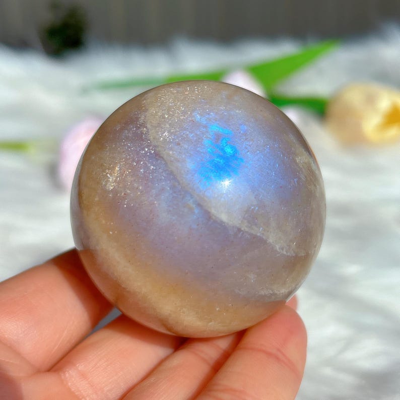 50-65mm+ Blue Flash Moonstone Sphere,Quartz Sphere,Crystal Ball,Crystal Healing,Crystal Collection,Divination Ball,Prophecy Ball