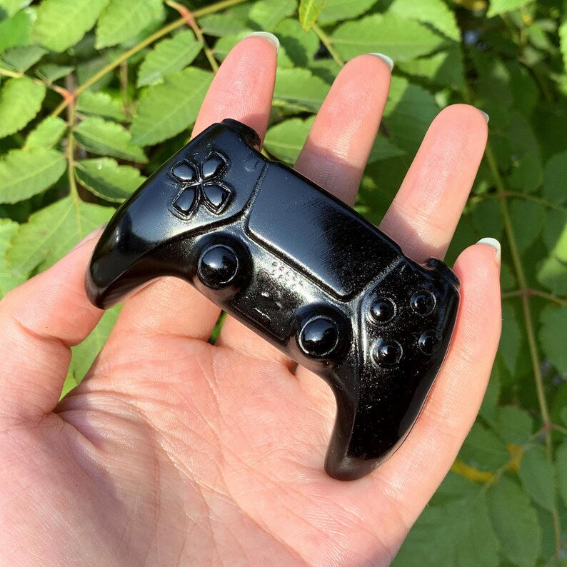 3“ Natural Obsidian Gamepad,Quartz Gamepad,Crystal Gamepad,Gamepad Sculpture,Home Decor,Mineral Specimen,Crystal Chakra,Crystal Gifts 1pc