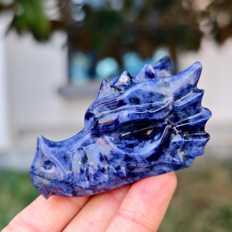 2.8" Natural Sodalite Dragon，Quartz Crystal Dragon Head Carving,Sodalite Dragon，Home Decor，Reiki Healing Figurine，Crystal gifts 1PC
