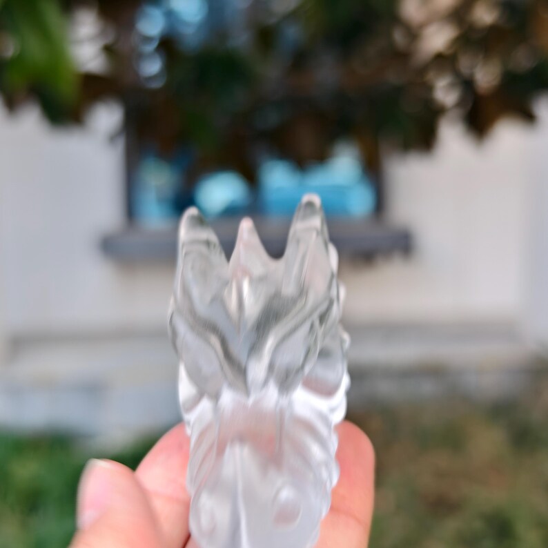 2.8" Melting Stone Carved Dragon，Clear Crystal Dragon Head Carving,Melting Stone Dragon，Home Decor，Reiki Healing Figurine，Crystal gifts 1PC