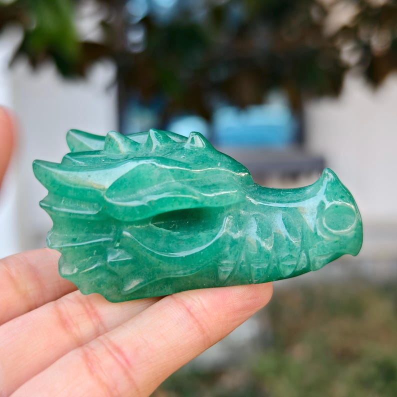 2.8" Natural Aventurine Carved Dragon，Aventurine Dragon Head Carving,Aventurine Dragon，Home Decor，Reiki Healing Figurine，Crystal gifts