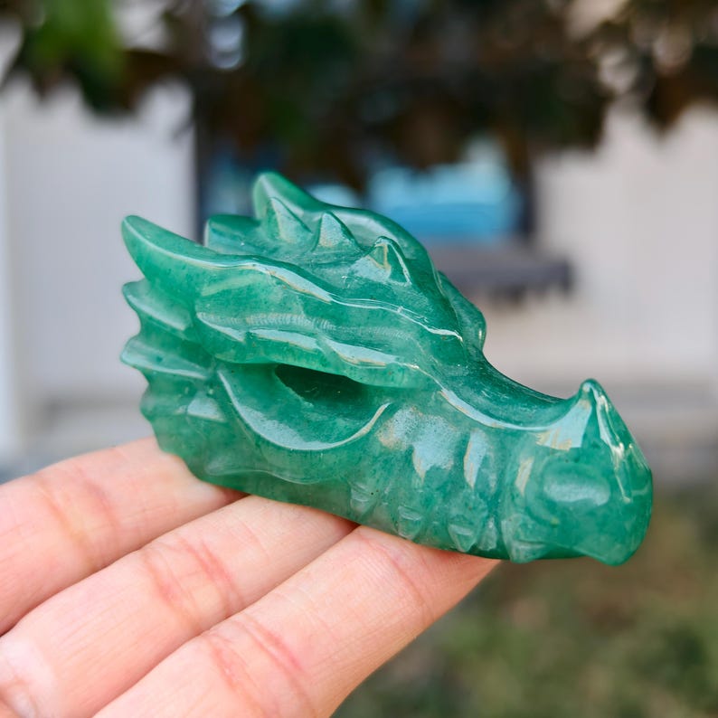 2.8" Natural Aventurine Carved Dragon，Aventurine Dragon Head Carving,Aventurine Dragon，Home Decor，Reiki Healing Figurine，Crystal gifts