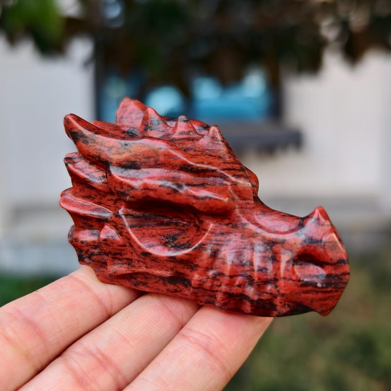 2.8" Natural Red Stone Carved Dragon，Red Stone Dragon Head Carving,Red Stone Dragon，Home Decor，Healing Figurine，gifts