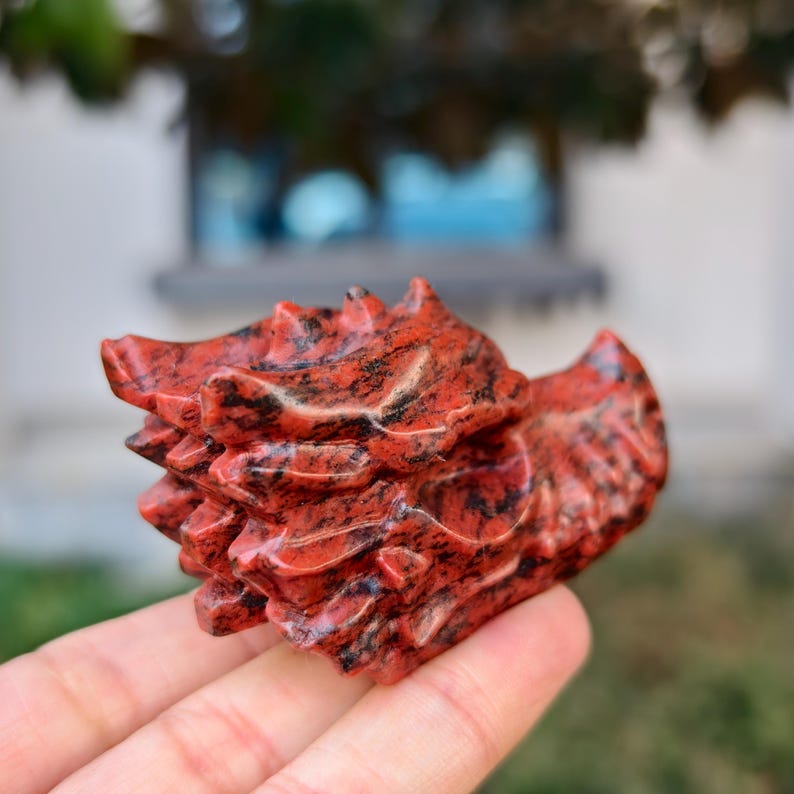2.8" Natural Red Stone Carved Dragon，Red Stone Dragon Head Carving,Red Stone Dragon，Home Decor，Healing Figurine，gifts