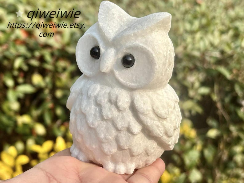 4" Natural White Jade Hand Carved Owl,Crystal quartz Animal Carving,Energy crystal Owl,Reiki healing,Home Decor,Crystal gift 1PC