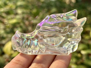 2.8" Rainbow Titanium Aura Hand Carved Dragon Head,Electroplate Smelting Stone Skull,Energy crystal,Reiki healing,Home Decor,Crystal gift1PC