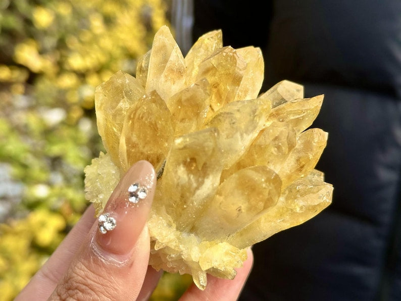 400g+ Natural Citrine quartz Cluster Crystal,yellow Quartz Point VUG,Home Decor,Energy Crystal,Reiki healing,Carved Cluster,Crystal gift 1PC