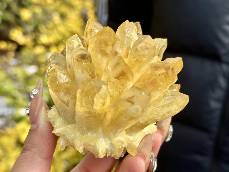400g+ Natural Citrine quartz Cluster Crystal,yellow Quartz Point VUG,Home Decor,Energy Crystal,Reiki healing,Carved Cluster,Crystal gift 1PC