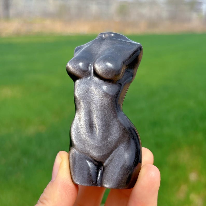 3.1" Natural Silver Obsidian Female Model,Crystal Female Model,Crystal Goddess,Mineral samples,Reiki Heal,Energy Crystal,Crystal Sculpture