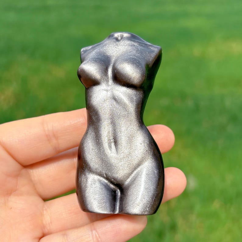 3.1" Natural Silver Obsidian Female Model,Crystal Female Model,Crystal Goddess,Mineral samples,Reiki Heal,Energy Crystal,Crystal Sculpture
