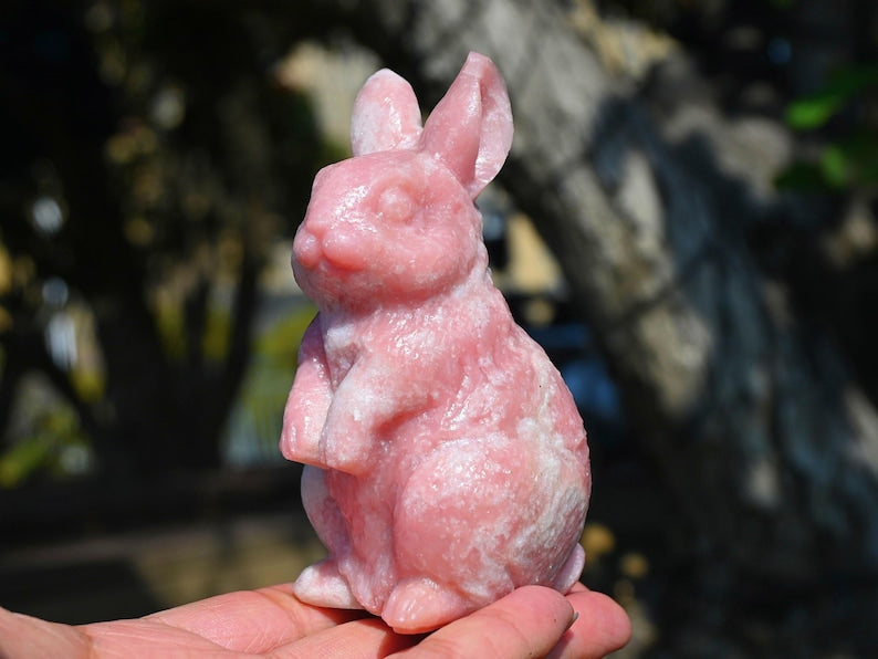 4'' Natural Pink Opalite Carved Rabbit, Crystal Skull ,Rabbit Carving, Crystal Healing Decor, Home Decor, Crystal gift 1PC