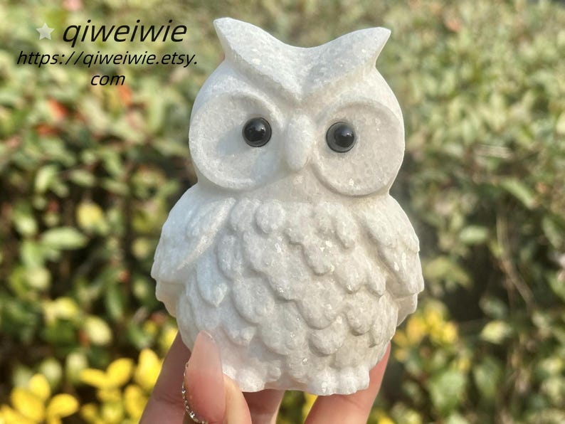 4" Natural White Jade Hand Carved Owl,Crystal quartz Animal Carving,Energy crystal Owl,Reiki healing,Home Decor,Crystal gift 1PC