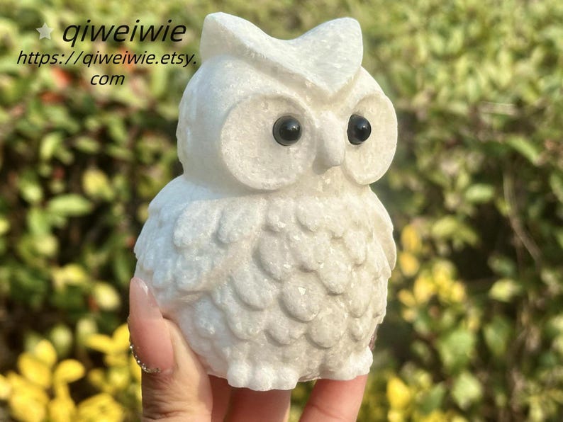 4" Natural White Jade Hand Carved Owl,Crystal quartz Animal Carving,Energy crystal Owl,Reiki healing,Home Decor,Crystal gift 1PC