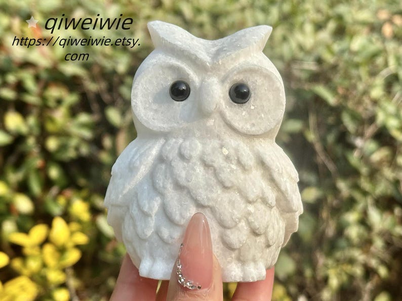 4" Natural White Jade Hand Carved Owl,Crystal quartz Animal Carving,Energy crystal Owl,Reiki healing,Home Decor,Crystal gift 1PC
