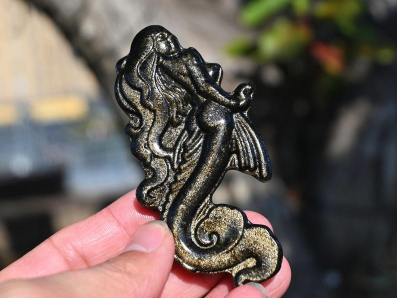3'' Natural Gold obsidian Mermaid ornament，Crystal mermaid，Quartz crystal，Crystal ornament，Crystal Figurine，Crystal gift，Crystal healing 1PC