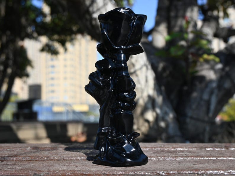 5.6'' Natural Obsidian decor，Crystal rose statue，Rose flower carving，Desktop Decor，Crystal gift，Home decor，Crystal ornament，Reiki healing