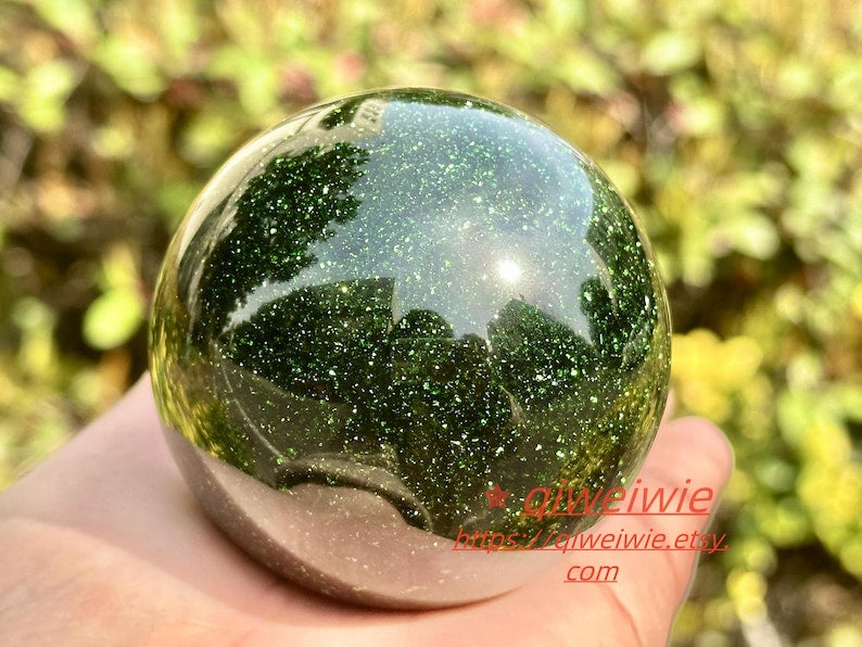 1PC 50mm+Green Gold Sand Sphere,Quartz Crystal,Crystal Ball Carving,Reiki Healing Crystal,Home Decor,Energy Crystal,Crystal gifts 1PC