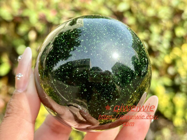 1PC 50mm+Green Gold Sand Sphere,Quartz Crystal,Crystal Ball Carving,Reiki Healing Crystal,Home Decor,Energy Crystal,Crystal gifts 1PC